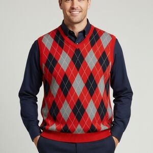 Chaps Red Argyle Sweater Vest Size Large Oversized Eclectic Grandpa Y2K Preppy